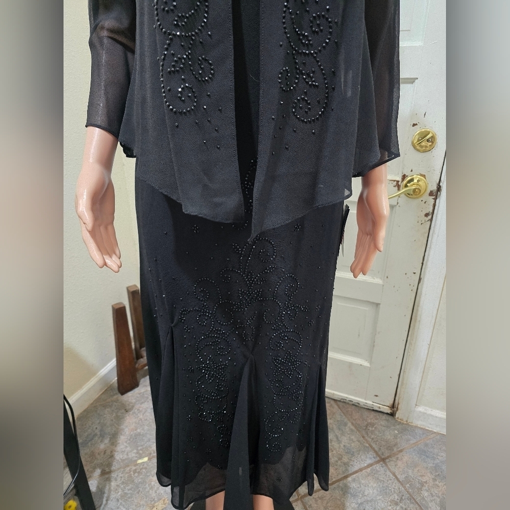 R&M Richards Black Embellished Maxi Skirt and Jacket Set - Picture 6 of 9